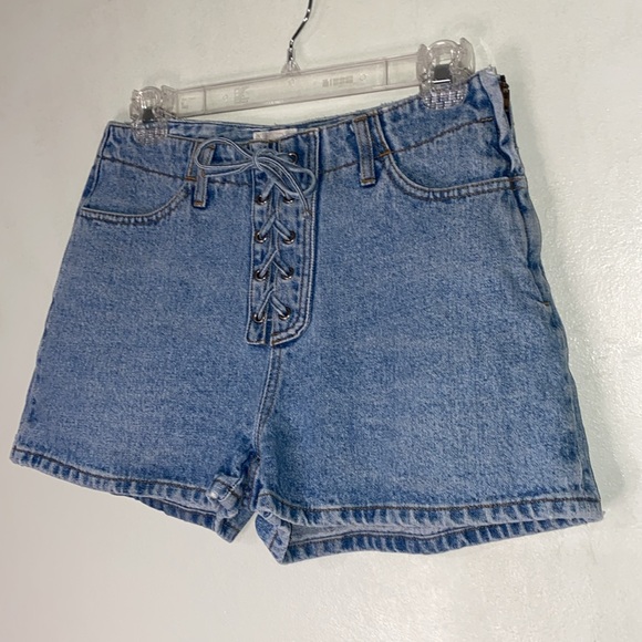 MODA INTL Vintage Y2K Lace Up Tie Side Zipper 100% Cotton Denim Shorts Size 27 - Picture 11 of 14